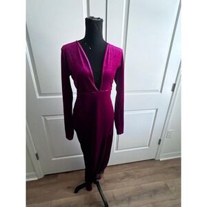 Women's V Neck Burgundy Long Sleeve Dress Size Medium‎